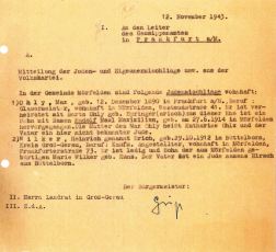 Meldung des Mörfelder Bürgermeisters Geiß vom 12. Nov. 1943 betr. 
